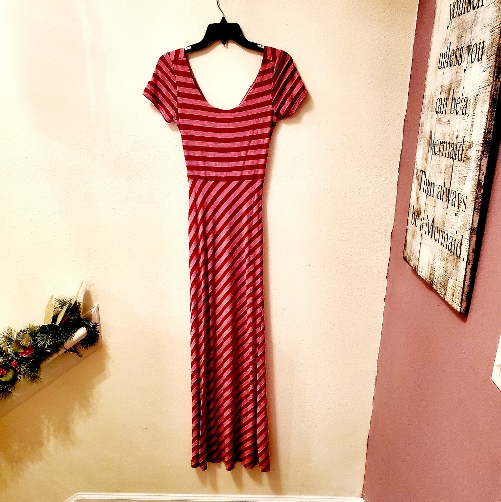 Pink and Light Pink Striped Maxi Dress -Small